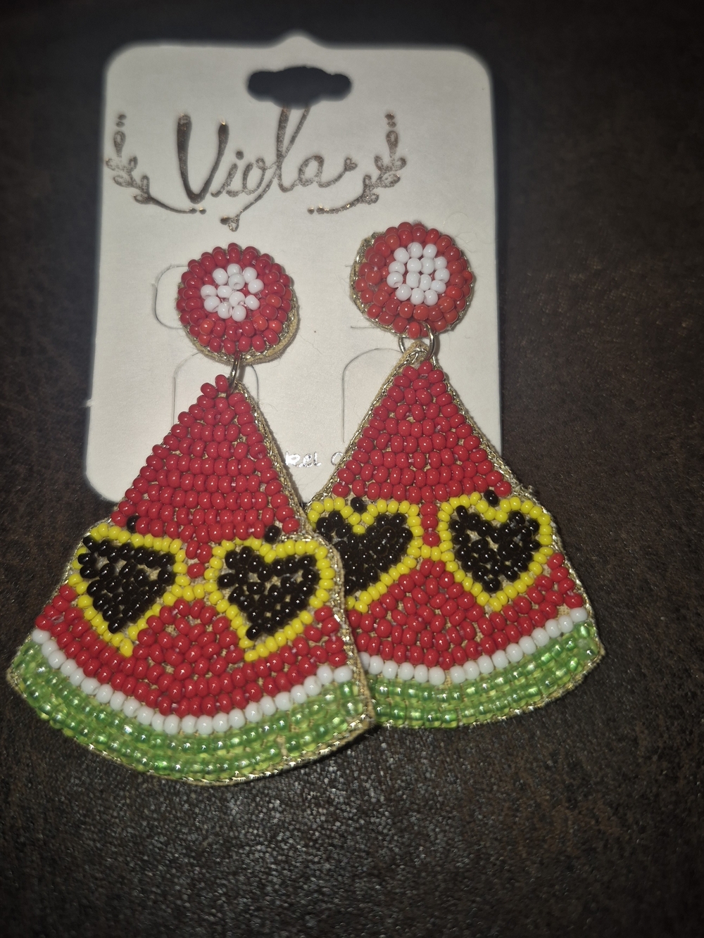 Viola Red Heart Beaded Drop Earrings